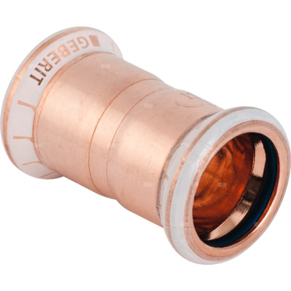 Mufa GEBERIT Mapress Kupfer FKM, Cu, 22 mm, DN 20 x 22 mm x DN 20 (mufa zaprasowywana x mufa zaprasowywana), (głębokość: 4 mm) z uszczelką