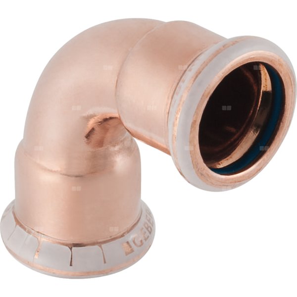 Kolano 90' GEBERIT Mapress Kupfer FKM, Cu, 15 mm, DN 12 x 15 mm x DN 12 (mufa zaprasowywana x mufa zaprasowywana), (głębokość: 18 mm) z uszczelką