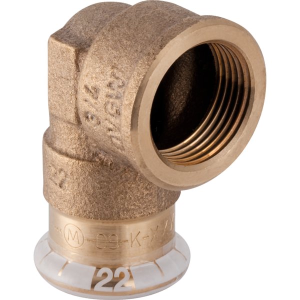 Kolano 90' GEBERIT Mapress Kupfer FKM przejściowe, Cu, 1/2'' x 18 mm (GW x mufa zaprasowywana), (głębokość: 16 mm) z uszczelką