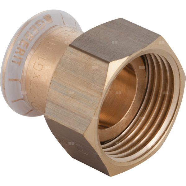 Śrubunek hydrauliczny GEBERIT Mapress Kupfer mosiądz GW 1 3/4'' 42 mm z pierścieniem zacinającym