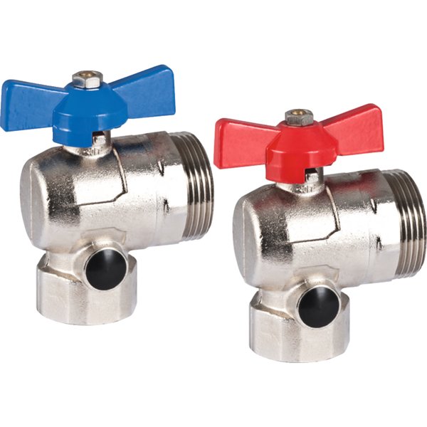 Zawór kulowy GEBERIT Volex - Zestaw 1'' x 1 1/4'' GW x GZ kątowy, uchwyt: motylek (czerwony i niebieski)