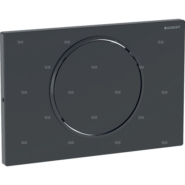 Przycisk uruchamiający Geberit Sigma10 do systemu spłukiwania WC z elektronicznym uruchamianiem spłukiwania, okrągły, z zabezpieczeniem, bez ramki montażowej: Płyta i przycisk: lakierowane na kolor czarny matowy, z powłoką easy-to-clean, Pierścień ozdobny: czarny