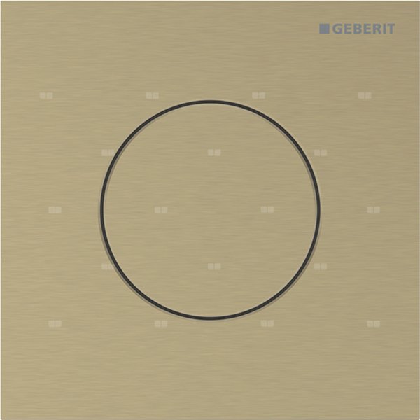Przycisk uruchamiający Geberit typ 40 do systemu spłukiwania pisuarów z pneumatycznym uruchamianiem spłukiwania, okrągły: W kolorze mosiądzu / Szczotkowany, powlekany easy-to-clean