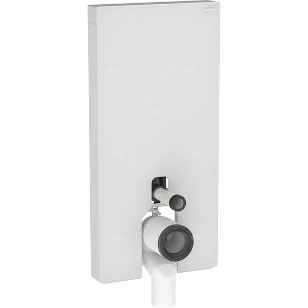 Moduł sanitarny Geberit Monolith Plus do stojącej miski WC, 101 cm, obudowa przednia ze szkła: Front: biały / szkło satynowane, Obudowa boczna: aluminium szczotkowane