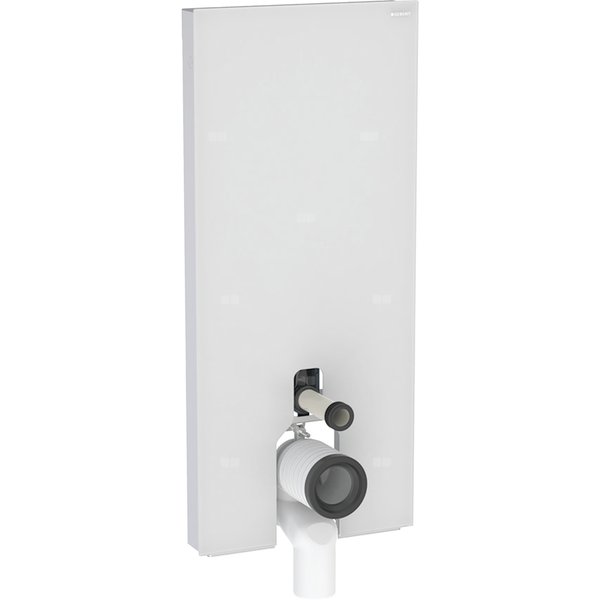 Moduł sanitarny Geberit Monolith do stojącej miski WC, 114 cm, obudowa przednia ze szkła: Front: biały / szkło satynowane, Obudowa boczna: aluminium szczotkowane