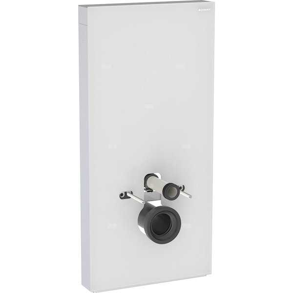 Moduł sanitarny Geberit Monolith Plus do wiszącej miski WC, 101 cm, obudowa przednia ze szkła: Front: biały / szkło satynowane, Obudowa boczna: aluminium szczotkowane