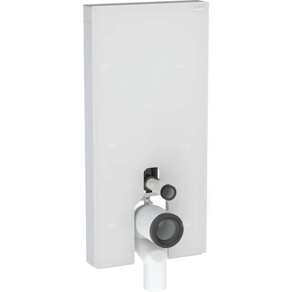 Moduł sanitarny Geberit Monolith do stojącej miski WC, 101 cm, obudowa przednia ze szkła: Front: biały / szkło satynowane, Obudowa boczna: aluminium szczotkowane