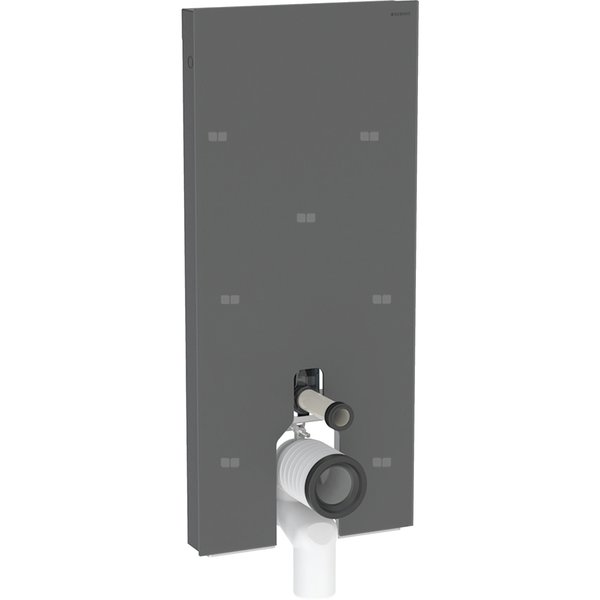 Moduł sanitarny Geberit Monolith Plus do stojącej miski WC, 114 cm, obudowa przednia ze szkła: Front: czarny / szkło satynowane, Obudowa boczna: czarny / aluminium szczotkowane