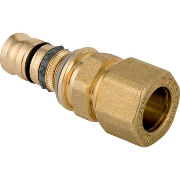 Złączka przejściowa GEBERIT Mepla, mosiądz / mosiądz, 16 mm, DN 12 x 12 mm x DN 10 (PZ x końcówka wciskowa), (głębokość: 5.5 mm) z uszczelką
