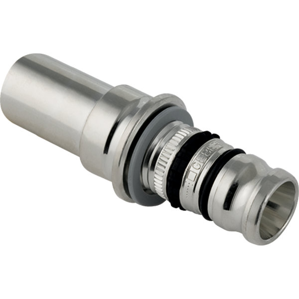 Złączka przejściowa GEBERIT Mepla, mosiądz (Cynowanie), 20 mm, DN 15 x 15 mm x DN 12 (końcówka wciskowa x końcówka wsuwana) z uszczelką