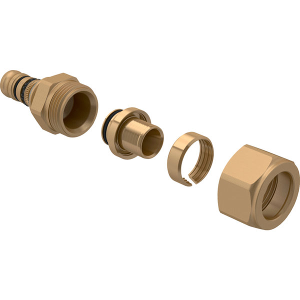 Złączka przejściowa GEBERIT Mepla, mosiądz / mosiądz, 20 mm, DN 15 x 20 mm x DN 15 (końcówka wciskowa x PZ), (głębokość: 15 mm) z uszczelką