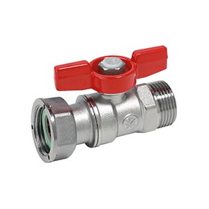 ZAWÓR KULOWY MOSIĘŻNY Z PÓŁŚRUBUNKIEM PŁASKIM, PRZYŁĄCZE Z GWINTEM ZEWNĘTRZNYM, UCHWYT Z NIEBIESKIM MOTYLKIEM 1"GZ X 1"P