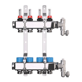 Rozdzielacz do ogrzewania podłogowego GIACOMINI R553FS 11-obieg. stal nierdzewna 1'' x eurocono 3/4” + przepływomierz + zawór napełn/spust + odpowietrznik