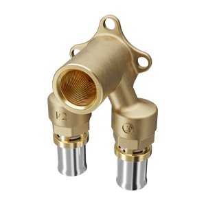 Kolano antylegionellowe przelotowe 90 z uchwytem ściennym GW i podwójnym przyłączem systemu multipress, rur PE-X/AL/PE-X I pb GW (2x16x2)x1/2"