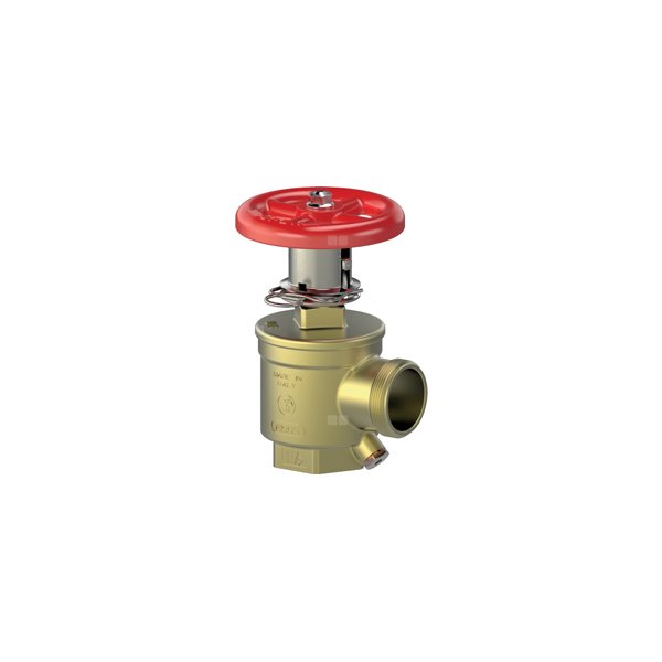 P.POŻ. ZAWÓR HYDRANTOWY KĄTOWY OGRANICZAJĄCY CIŚNIENIE ZE ZŁĄCZEM POMIAROWYM GWINT ZEWN. I WEWN. DO ZESTAWÓW WĘŻA STRAŻACKIEGO, CHROM. 1 1/2'' NPT GW x 1 1/2'' NPSH GZ