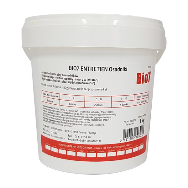 Bio7 ENTRETIEN 1 KG - osadniki - EKSPLOATACJA - biopreparat do oczyszczalni, preparat , bakterie , biopreparat do osadnika , biopreparat do oczyszczalni drenażowej , biopreparat do oczyszczalni tunelowej