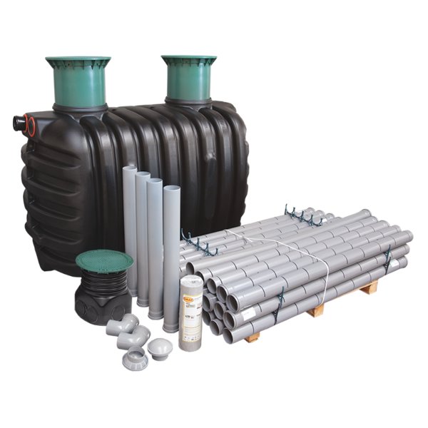 Epurbio6 2700L zestaw drenaż - przydomowa jednozbiornikowa oczyszczalnia z drenażem, oczyszczalnia drenażowa dla 5-6 RLM, tworzywowa oczyszczalnia mechaniczna , plastikowa oczyszczalnia ekologiczna , drenażówka , zestaw z tunelami , zestaw z komorami , przepływówka z polem rozsączającym , Nadbudowa teleskopowa