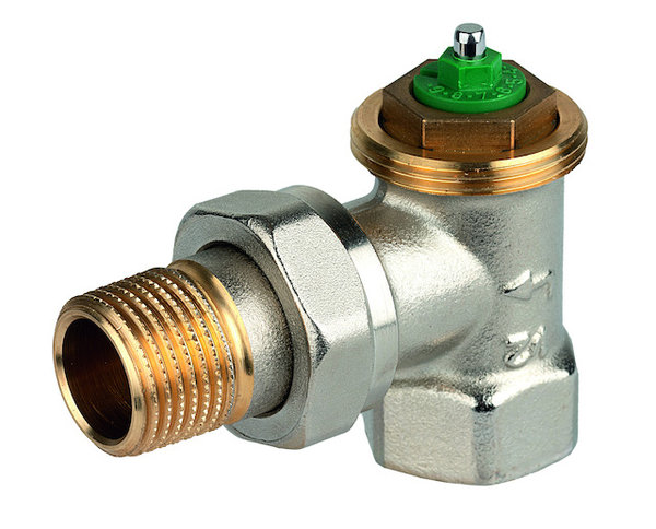Zawór termostatyczny, kątowy, wkładka LX, 1/2", gwint wewnętrzny, ze złączką do grzejnika z uszczelnieniem metal-metal