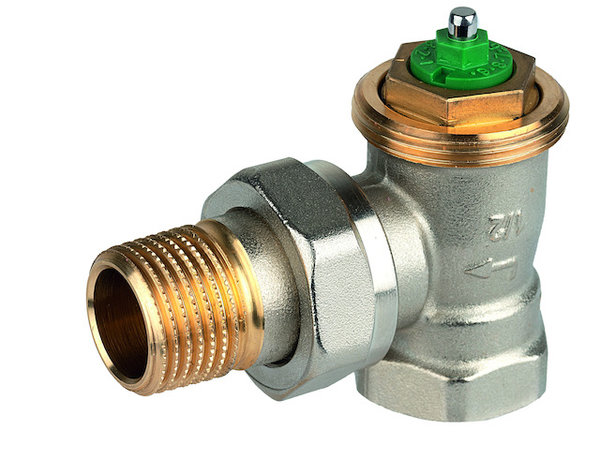 Zawór termostatyczny, kątowy, wkładka LX, 1/2", gwint wewnętrzny, ze złączką do grzejnika z uszczelnieniem metal-metal