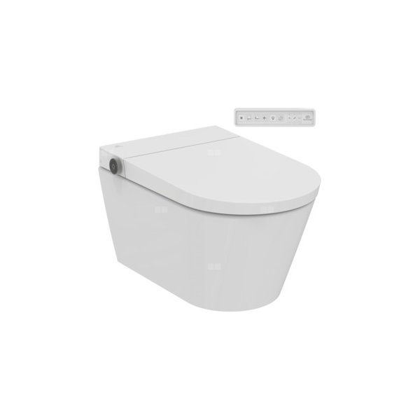 i.life E | Miska WC pod prysznic wisząca 412x610x425 mm w biały połyskujący wykończeniu, odpływ poziomy | Zasilane z sieci, RimLS, Wolnoopadająca deska