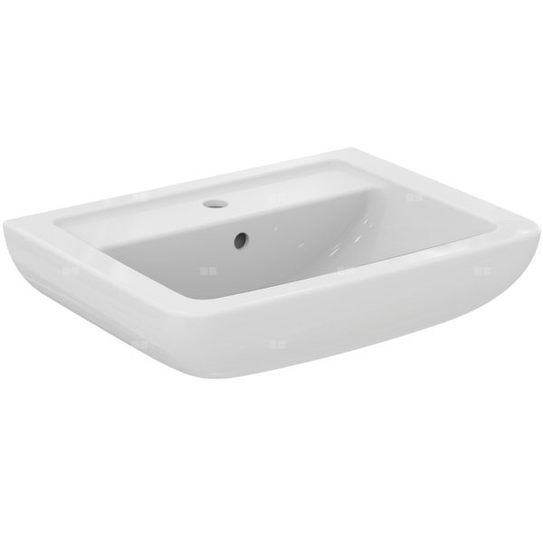 Umywalka IDEAL STANDARD ECCO prostokątna, biała, 600mm, otwór na baterię na środku, wiszący, bez odpływu przelewowego
