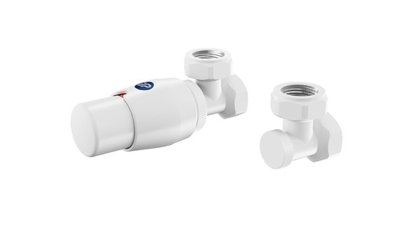 Zawór TERMOSTATYCZNY ELEGANT - ELGS026C/FK - KĄTOWY BIAŁY/WHITE MAT-C34 + ZŁĄCZKI NA PEX