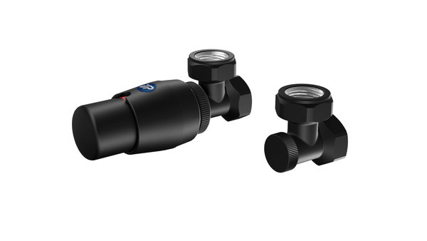 ZAWÓR TERMOSTATYCZNY ELEGANT - ELGS026C/FK - KĄTOWY CZARNY/BLACK MAT-C31 + ZŁĄCZKI NA PEX