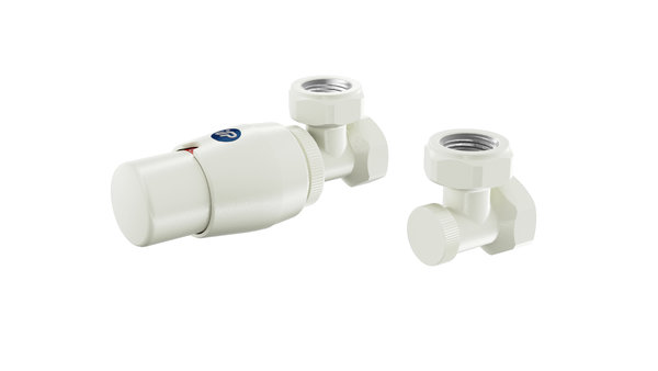 ZAWÓR TERMOSTATYCZNY ELEGANT - ELGS026C/FK - KĄTOWY - BIAŁY/ICE CREAM STRUCTURA-C57 + ZŁĄCZKI NA PEX