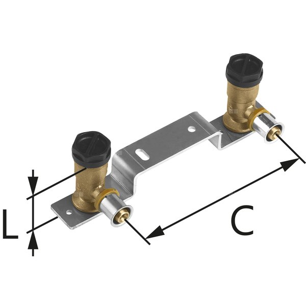 Komplet kolan ściennych mosiężnych GW na płytce montażowej ultraPRESS - 16 GW 1/2" L = 44 mm