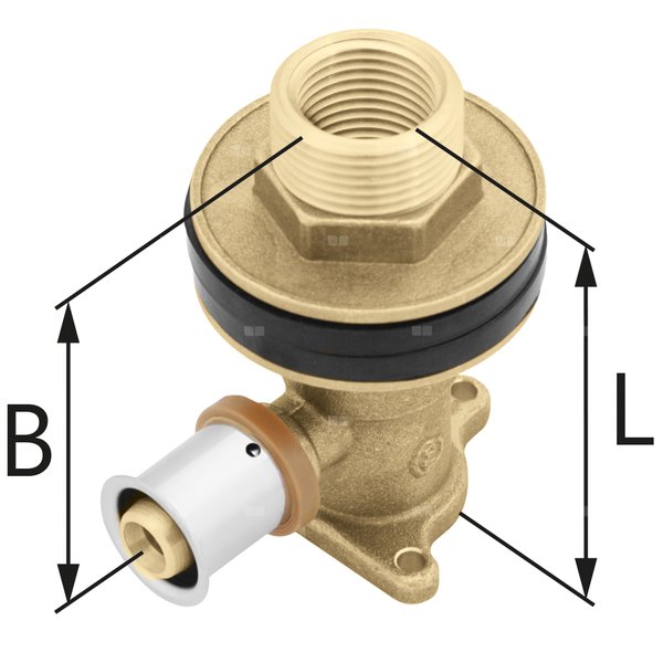 Kolano ścienne mosiężne z uszami do suchej zabudowy GZ/GW ultraPRESS - 16 Rp1/2" L = 78 mm