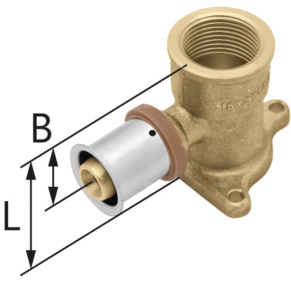 Kolano ścienne mosiężne z uszami GW ultraPRESS - 20 Rp3/4" L = 54 mm