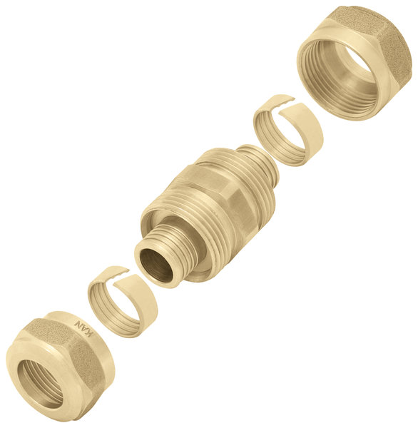 Złączka mosiężna skręcana do rur PEXC i PERT - 25x3.5
