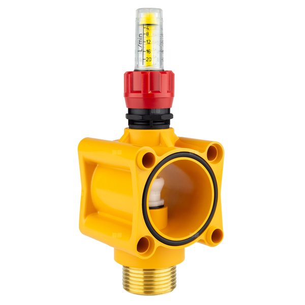 Moduł zasilający rozdzielacza tworzywowego 1 1/2” x 1” z przepływomierzem czerwony - 4÷20 l/min