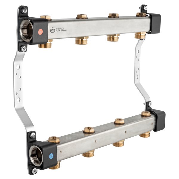 Rozdzielacz InoxFlow z zaworami odcinającymi (seria RVV) rozstaw 100 mm - 2 obwody