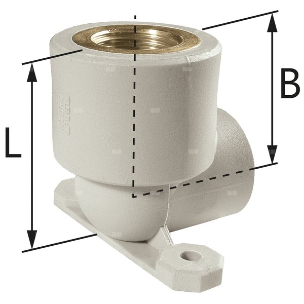 Kolano ścienne z uszami PP-R GW - 25 Rp1/2'' L = 57 mm