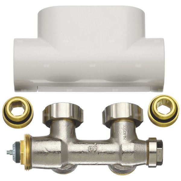 Blok zaworowy Kermi DG z białą pokrywą, z dynamiczną regulacją przepływu