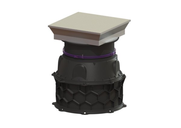 Studzienka techniczna do zabudowy w ziemi z włazem LW 800 z nasada i pokrywą kwadratową ze stali nierdzew. kl. B T: 1120-1369mm