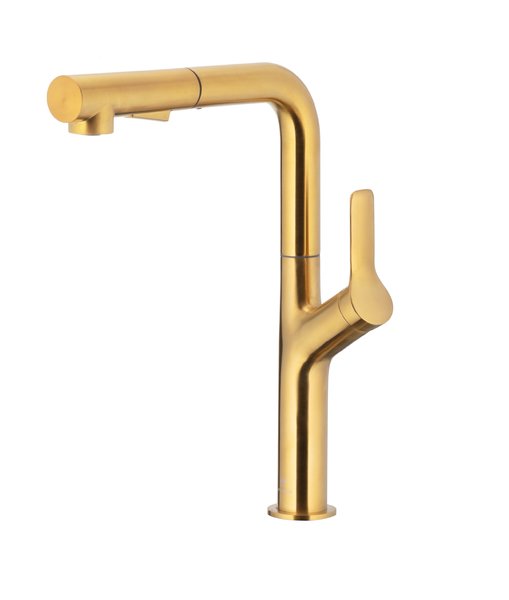 Bateria DUERO DESIGN kuchenna stojąca z wyciąganą i obrotową wylewką, gold