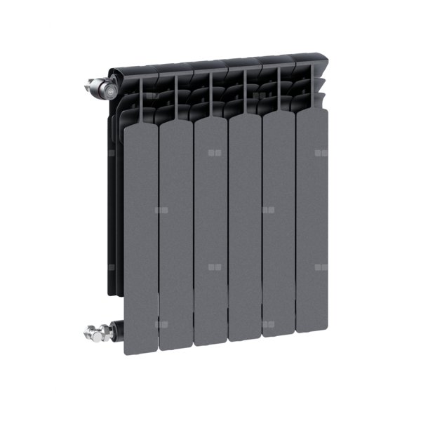 Grzejnik żeberkowy KFA Armatura G600F/6 aluminium, podłączenie boczne 672 x 483 mm, kolor grafit