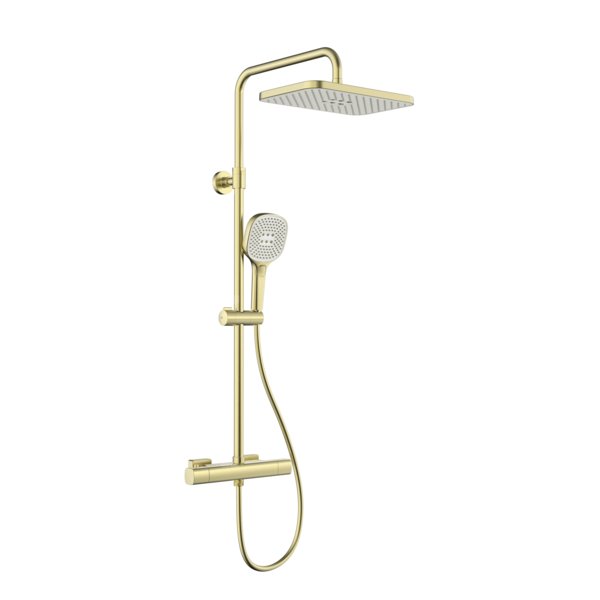 Deszczownia Malaga z baterią termostatyczną, natryskową, ścienną, PVD brushed light gold
