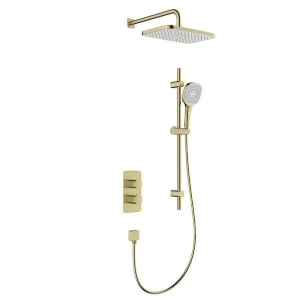 Zestaw natryskowy Malaga, termostatyczny, podtynkowy z drążkiem przesuwnym, PVD brushed light gold