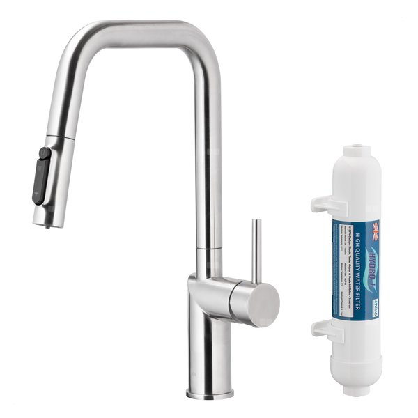 DUERO PURE STYLE PULL-OUT Bateria kuchenna z funkcją filtracji wody i wyciąganą wylewką, Stal nierdzewna + Filtr HYDRO+