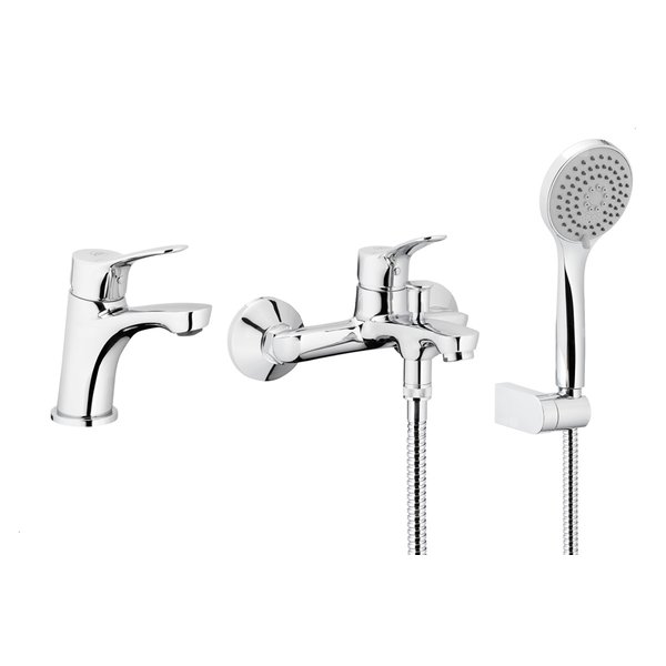 MORRIS ZESTAW 3 W 1, BATERIA UMYWALKOWA + WANNOWA Z NATRYSKIEM PUNKTOWYM KOMPLETNYM, CHROM