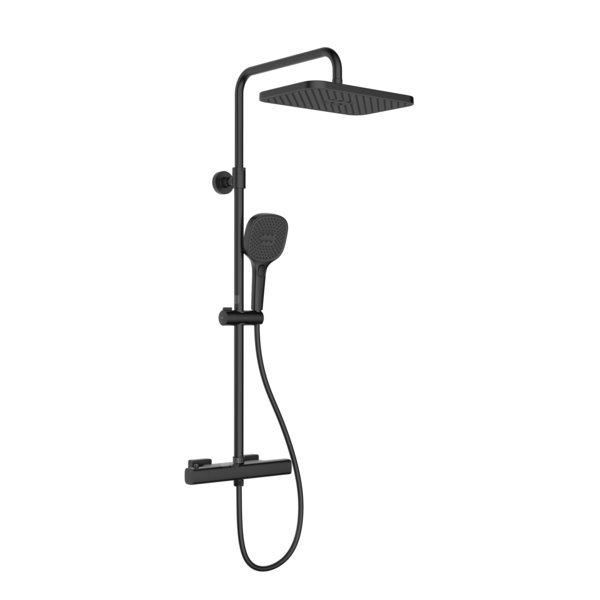 Deszczownia Malaga z baterią termostatyczną, natryskową, ścienną, black