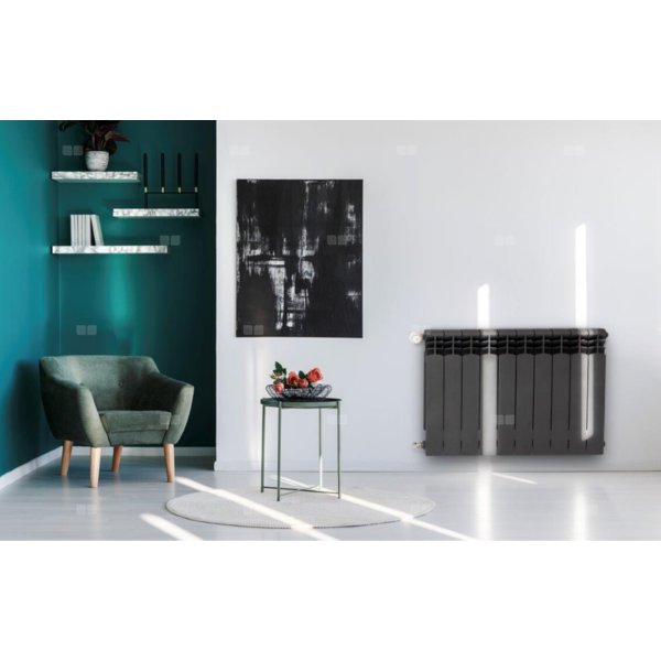 Grzejnik żeberkowy KFA Armatura G500F aluminium, podłączenie boczne 572 x 805 mm, kolor grafit (RAL 9007)