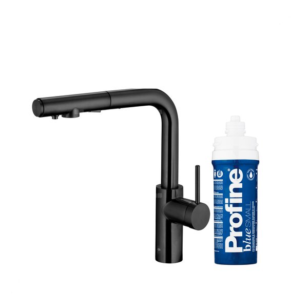 DUERO PURE BASIC PULL-OUT BATERIA KUCHENNA Z FUNKCJĄ FILTRACJI WODY I WYCIĄGANĄ WYLEWKĄ, CZARNA + ZESTAW FILTRUJĄCY PROFINE BLUE S