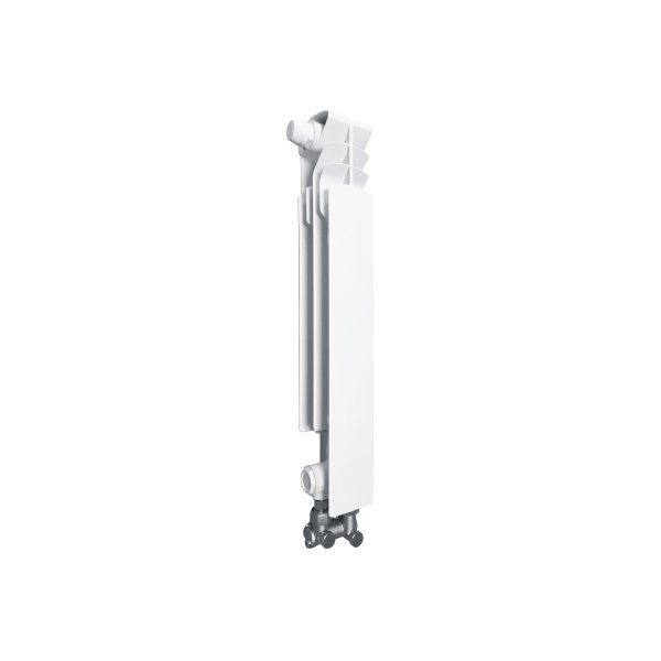 Grzejnik żeberkowy KFA Armatura G500F/D/1 aluminium, podłączenie dolne, lewe, kątowe 572 x 80 mm, kolor biały (RAL 9010)