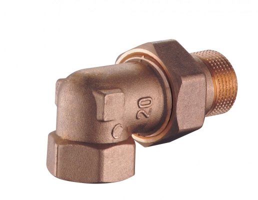 Złączka grzejnikowa kolankowa, mosiężna (śrubunek) 3/4" z oringiem