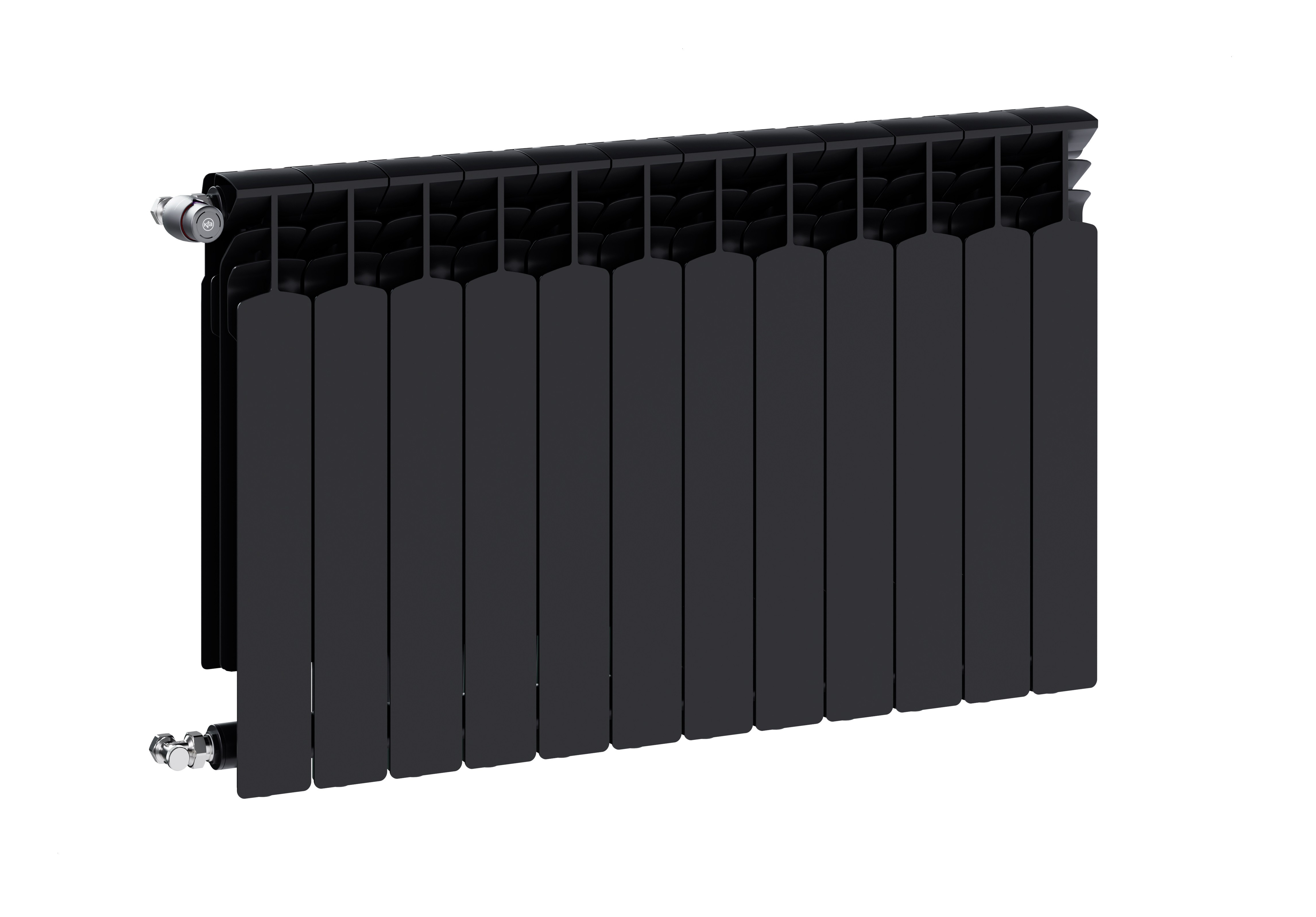 Grzejnik żeberkowy KFA Armatura G600F/12 aluminium, podłączenie boczne 672 x 966 mm, kolor czarny