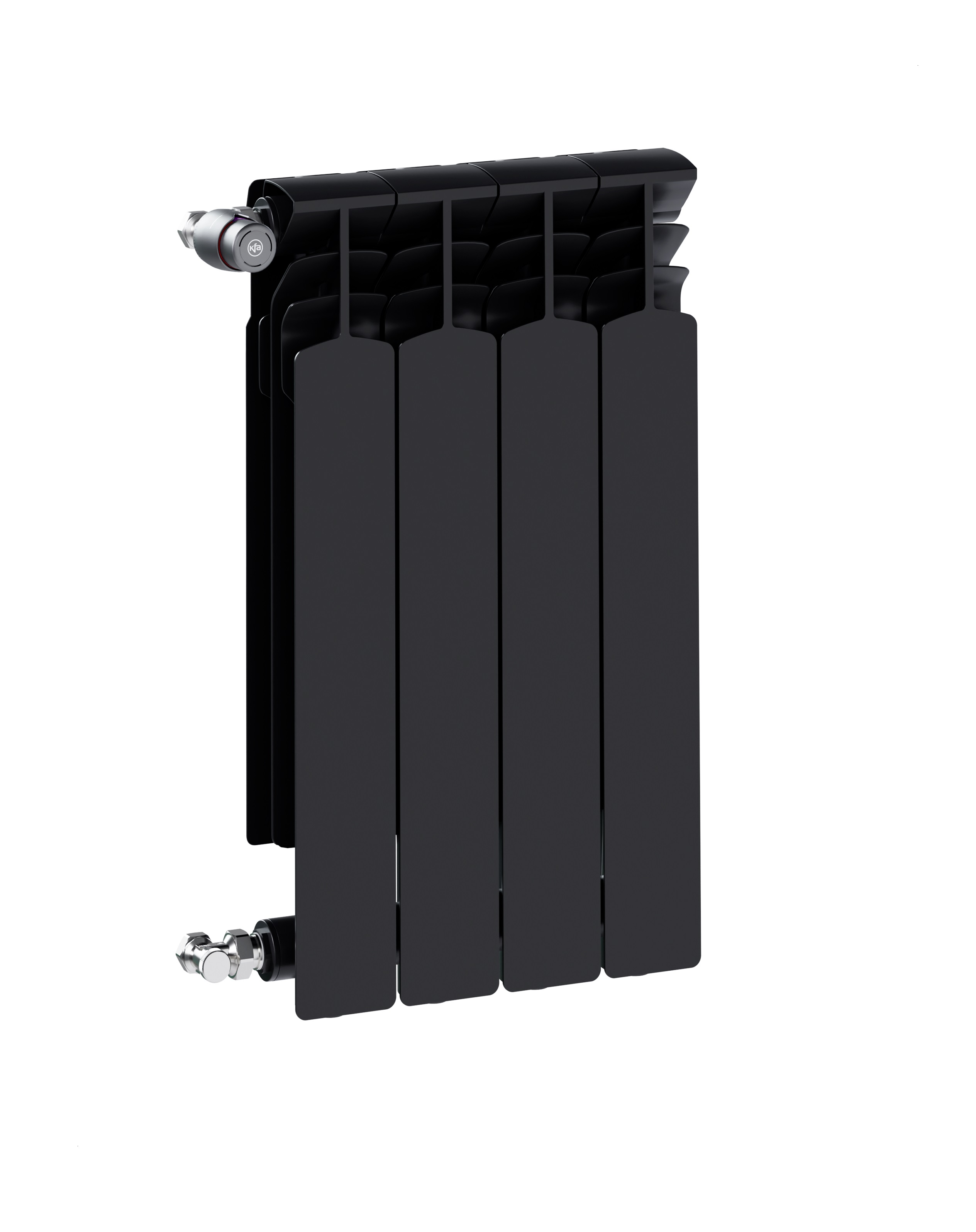 Grzejnik żeberkowy KFA Armatura G600F/4 aluminium, podłączenie boczne 672 x 322 mm, kolor czarny